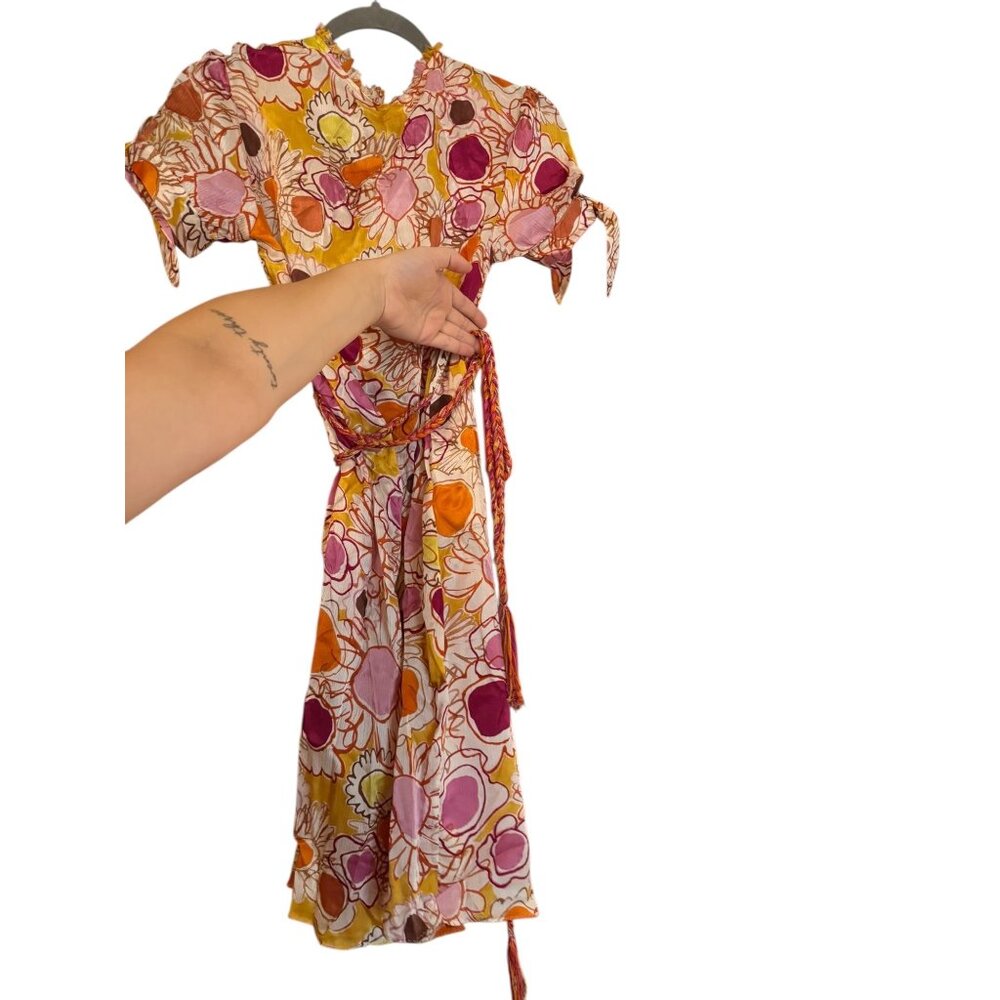 NWT Ebene by Patrick Assuline 100% Silk Embellished Floral Wrap Dress Size 2 - Picture 2 of 10